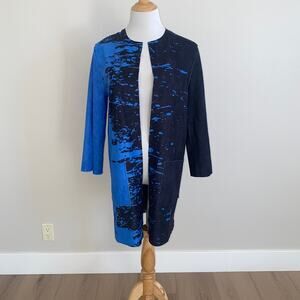 Lemon Grass Jacket Blazer Faux Suede Blue Black Reversible Patchwork XS NWT